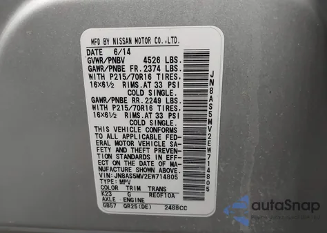 2014 Nissan Rogue Select S from USA, damaged, VIN JN8AS5MV2EW714805